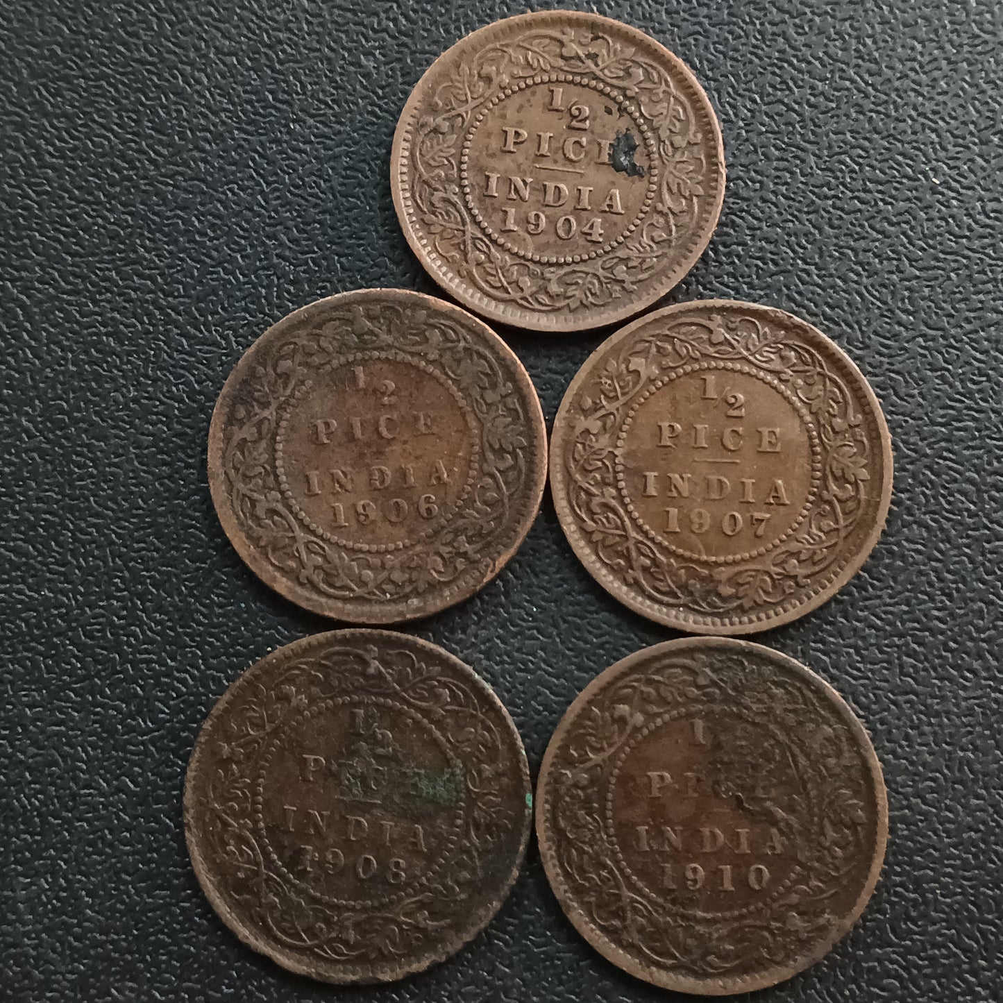 Lot of 5 Coins - 1/2 Pice Edward (1904/1906/1907/1908/1910) - (Ref : AUC0966)