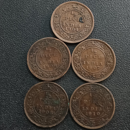 Lot of 5 Coins - 1/2 Pice Edward (1904/1906/1907/1908/1910) - (Ref : AUC0966)