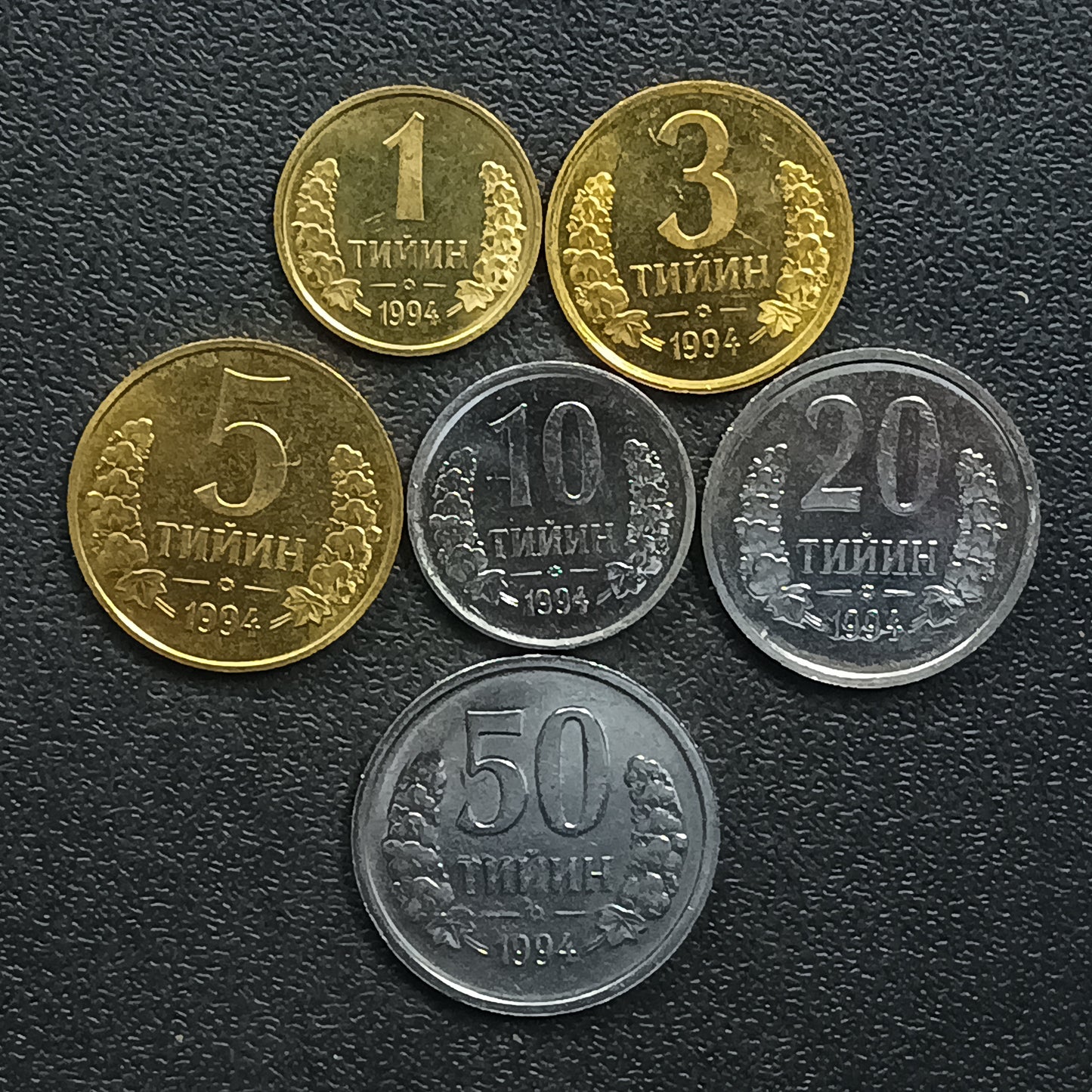 Set of 6 UNC Coins - Uzbekistan (1/3/5/10/20/50 Tiyin)
