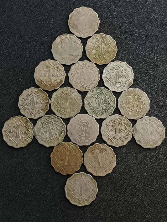 Set of 18 different years of 1 Anna - (1912/16/17/18/19/24/25/26/27/28/29/30/35/36/40/43/46/17) - (Ref : AUC0905)