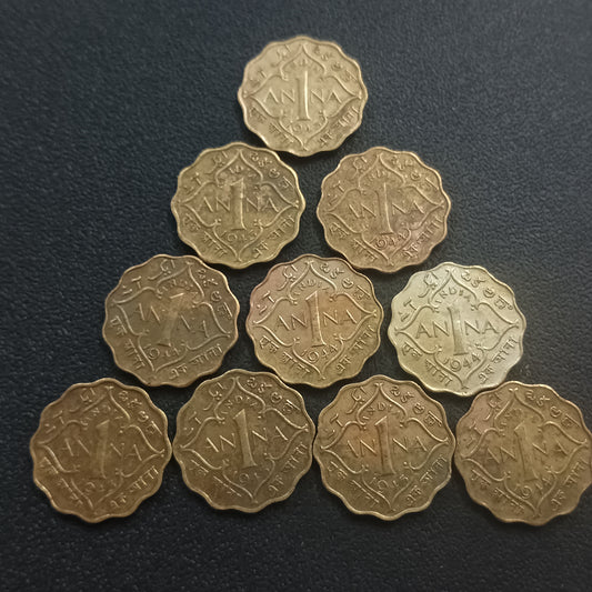 Lot of 10 Coins - 1 Anna George VI -Nickel Brass Coins (Ref : AUC0788)